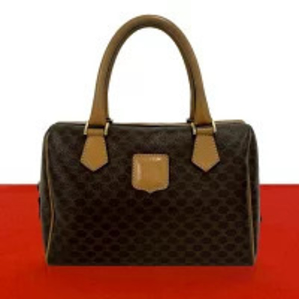 Celine Macadam Blazon Triomphe Leather Handbag Boston Bag Brown